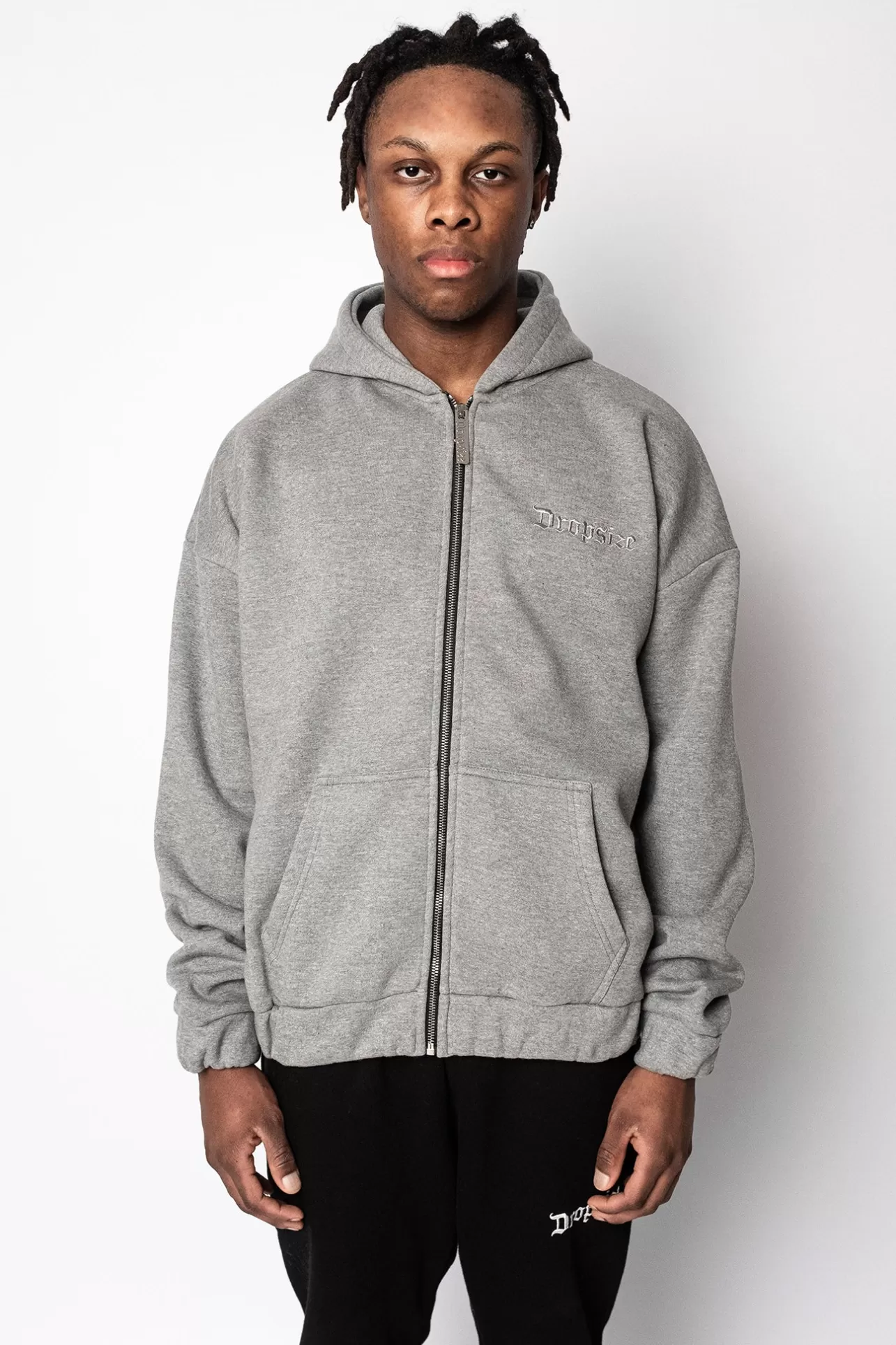 Dropsize SUPER HEAVY OVERSIZED BLANK ZIP HOODIE DARK GRAY* Zips