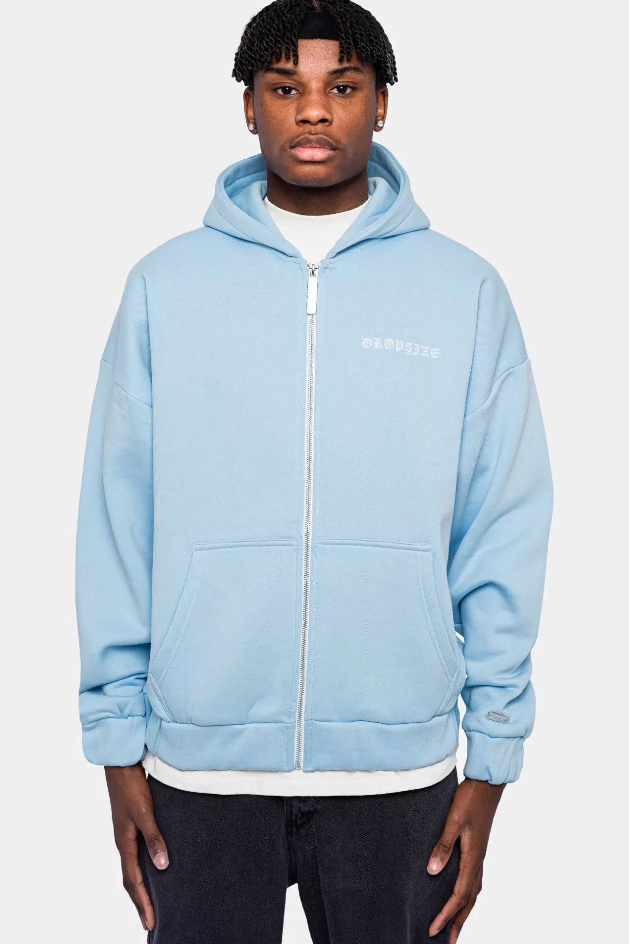 Dropsize SUPER HEAVY OVERSIZED CRIME ZIP HOODIE BABY BLUE* Zips