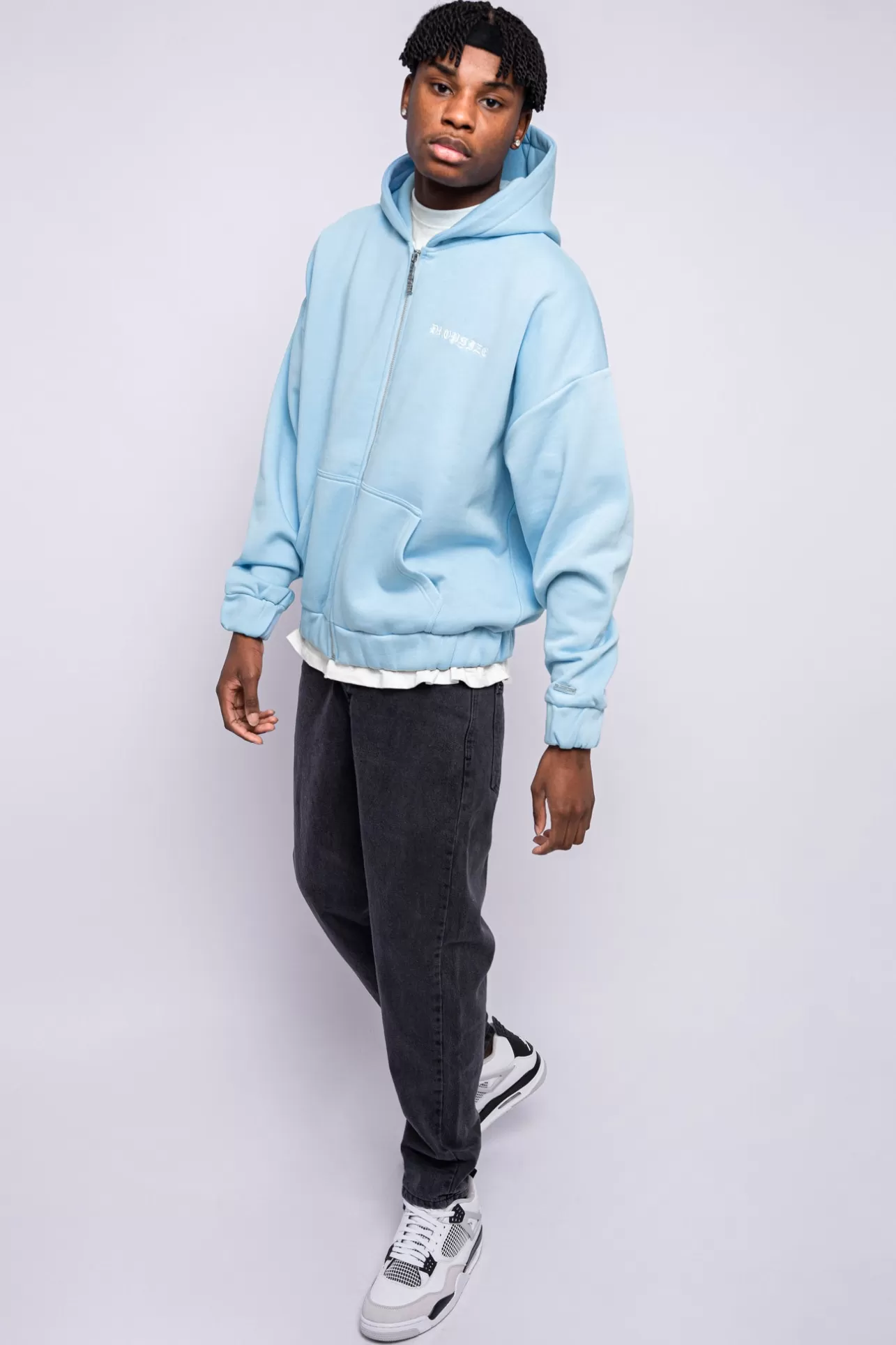 Dropsize SUPER HEAVY OVERSIZED CRIME ZIP HOODIE BABY BLUE* Zips