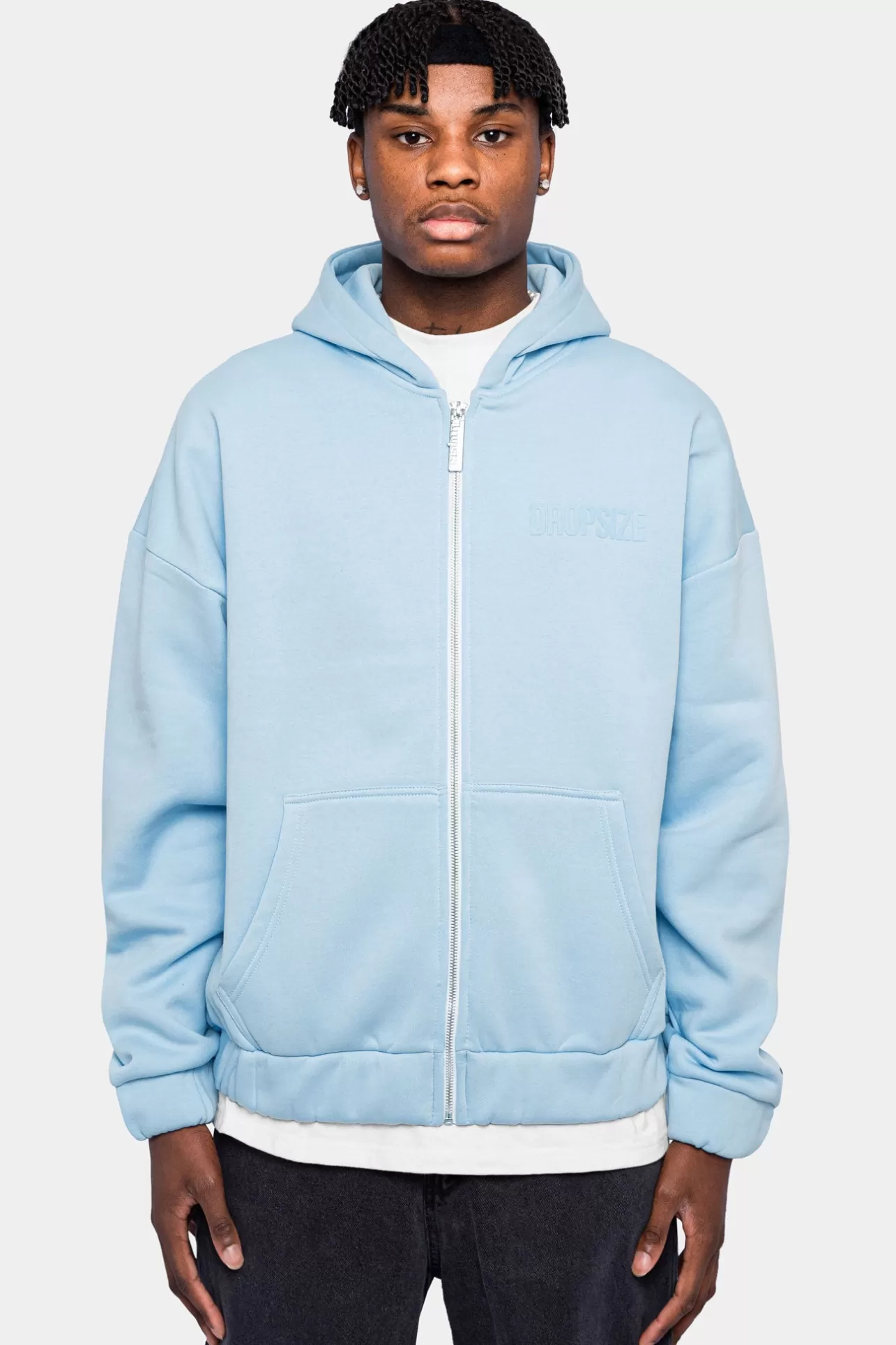 Dropsize SUPER HEAVY OVERSIZED HD PRINT ZIP HOODIE BABY BLUE* Zips
