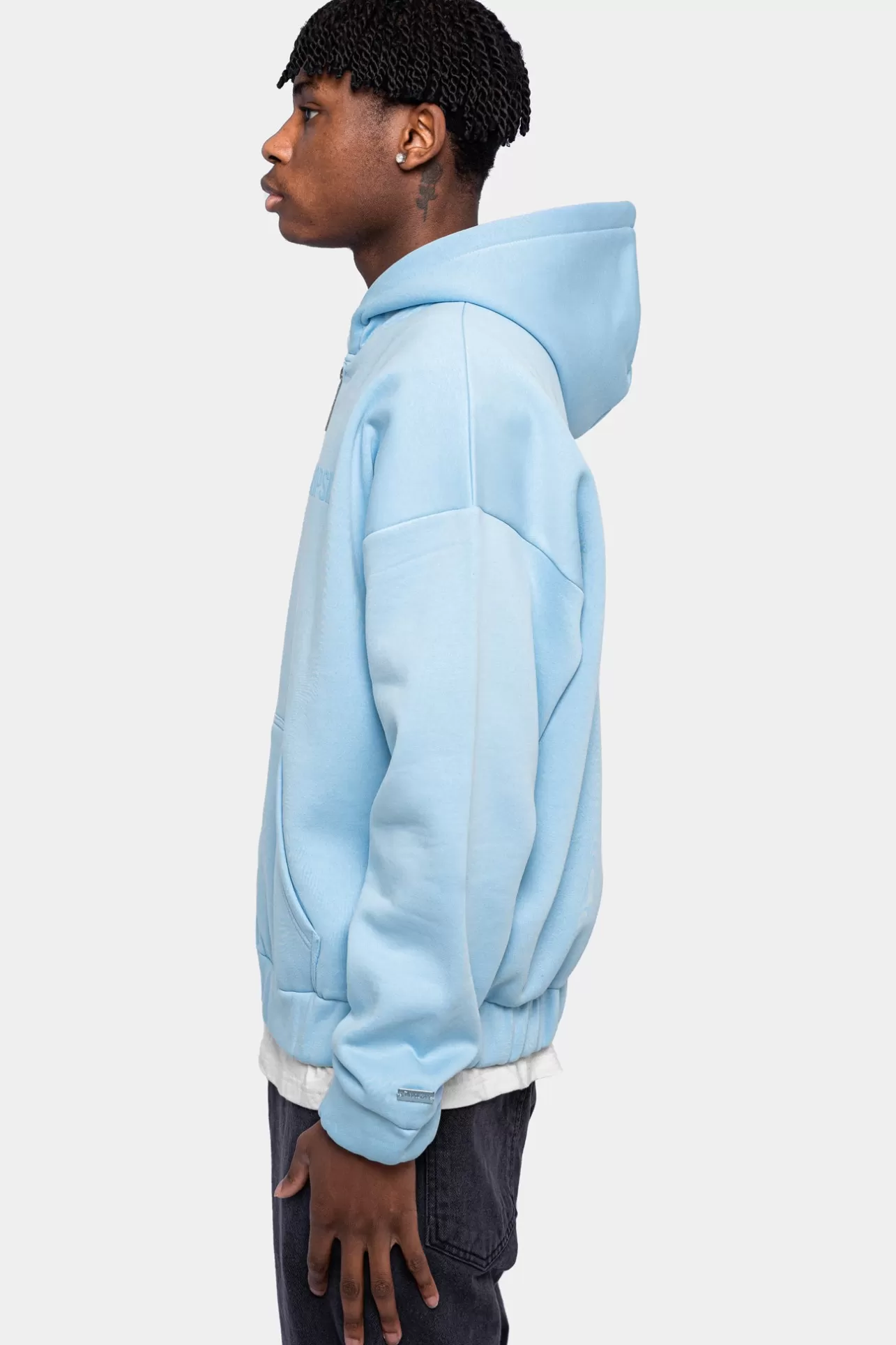 Dropsize SUPER HEAVY OVERSIZED HD PRINT ZIP HOODIE BABY BLUE* Zips