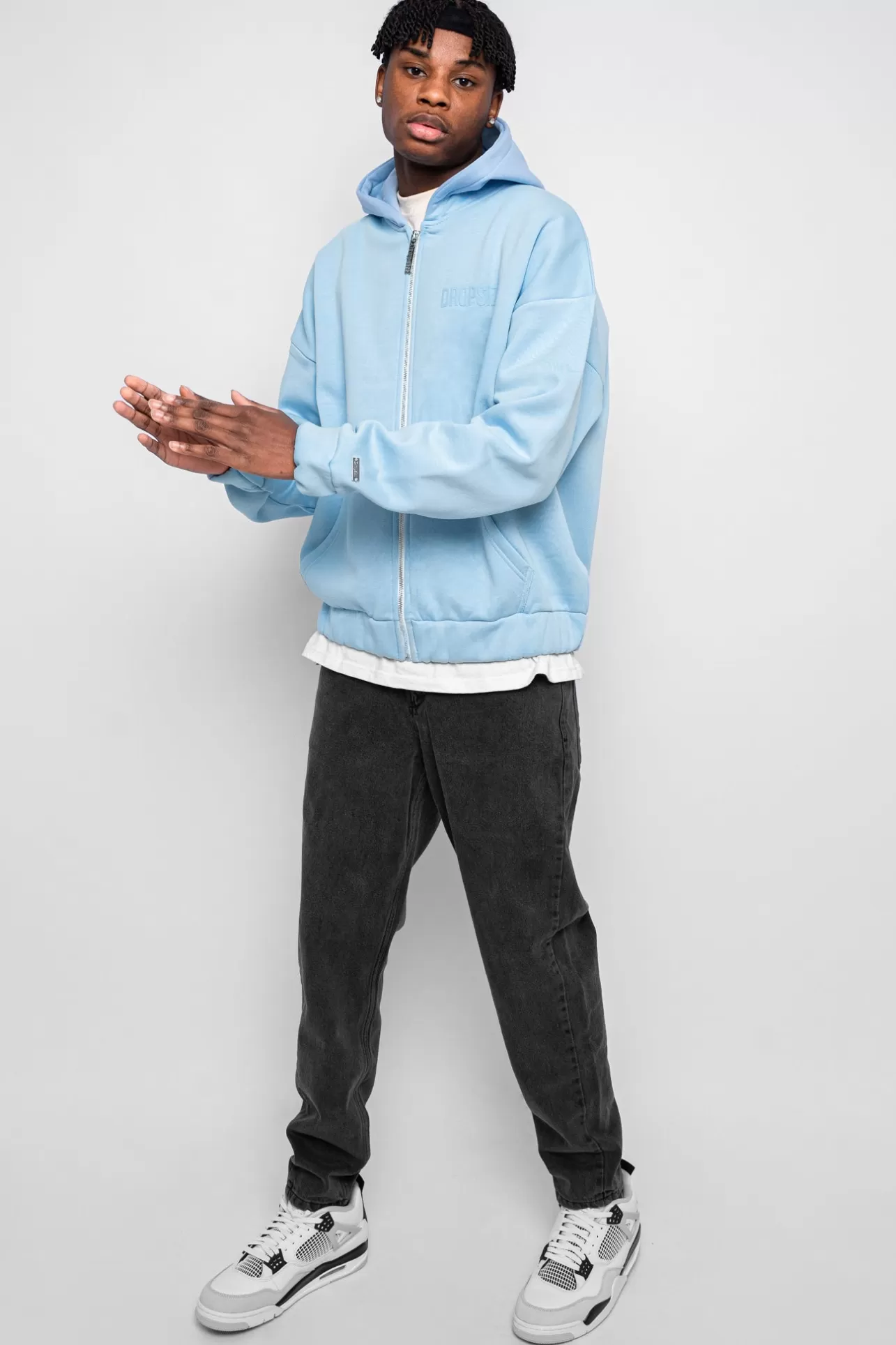 Dropsize SUPER HEAVY OVERSIZED HD PRINT ZIP HOODIE BABY BLUE* Zips
