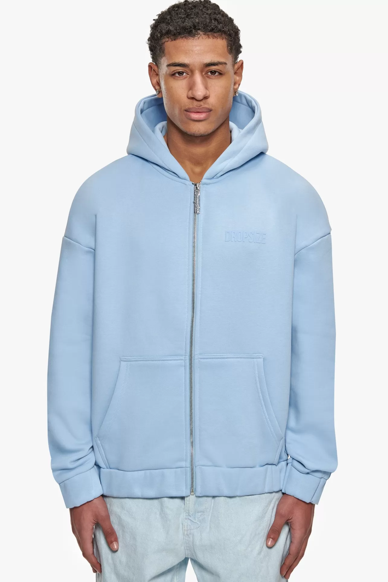 Dropsize SUPER HEAVY OVERSIZED HD PRINT ZIP HOODIE V2 BABY BLUE* Zips