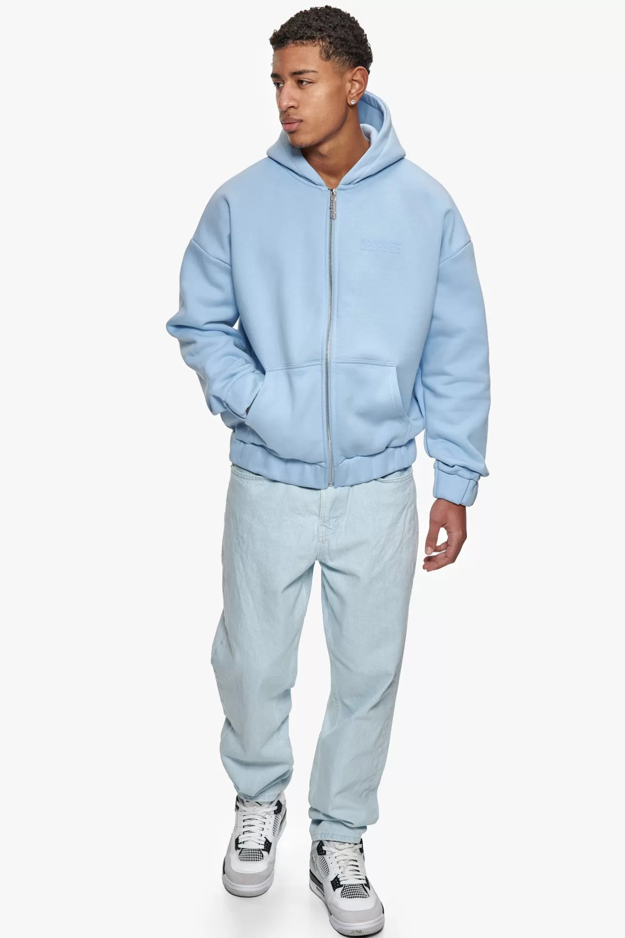 Dropsize SUPER HEAVY OVERSIZED HD PRINT ZIP HOODIE V2 BABY BLUE* Zips