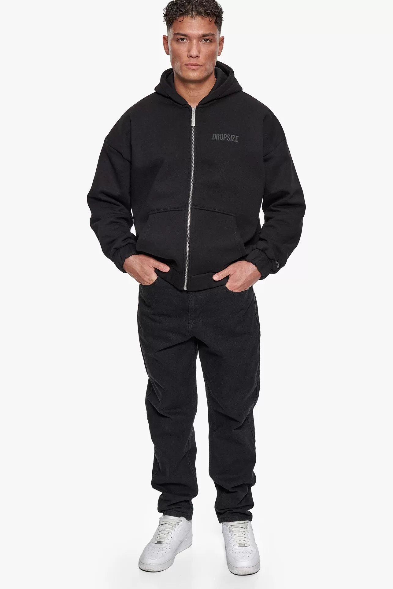 Dropsize SUPER HEAVY OVERSIZED HD PRINT ZIP HOODIE V2 BLACK* Zips
