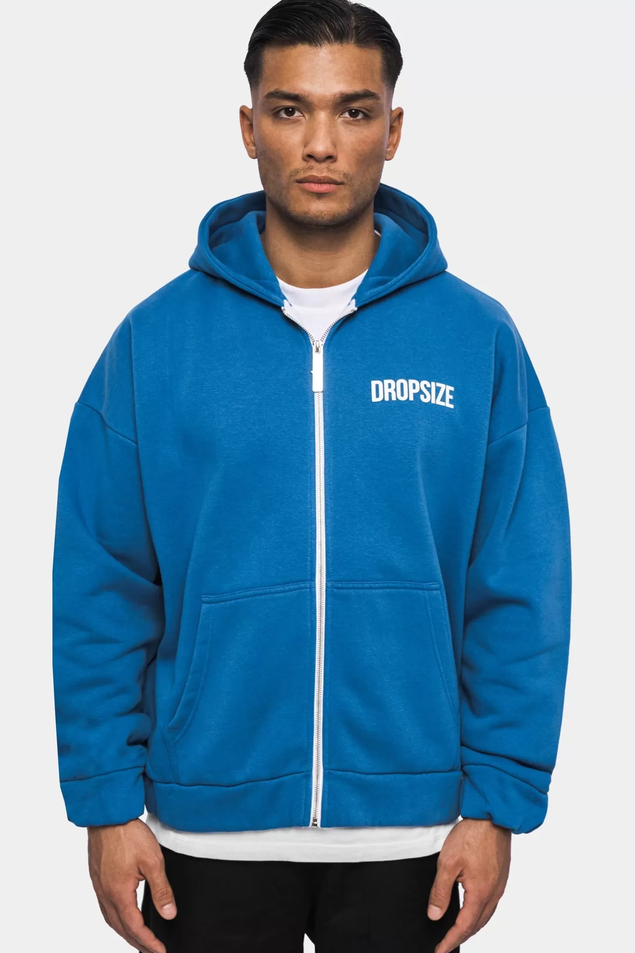 Dropsize SUPER HEAVY OVERSIZED HD PRINT ZIP HOODIE WASHED BLUE* Zips