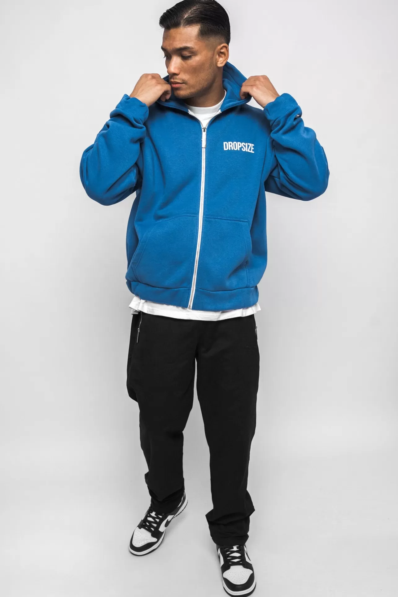 Dropsize SUPER HEAVY OVERSIZED HD PRINT ZIP HOODIE WASHED BLUE* Zips