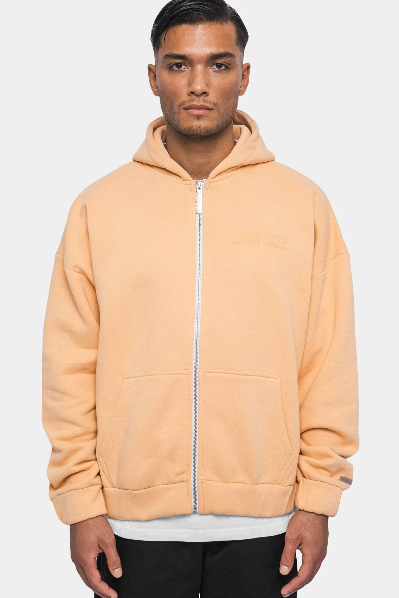 Dropsize SUPER HEAVY OVERSIZED HD PRINT ZIP HOODIE WASHED PEACH* Zips