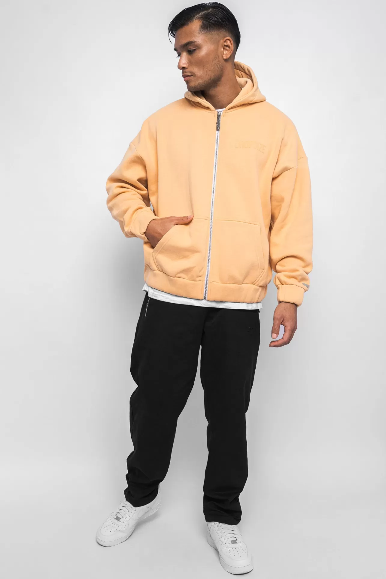 Dropsize SUPER HEAVY OVERSIZED HD PRINT ZIP HOODIE WASHED PEACH* Zips