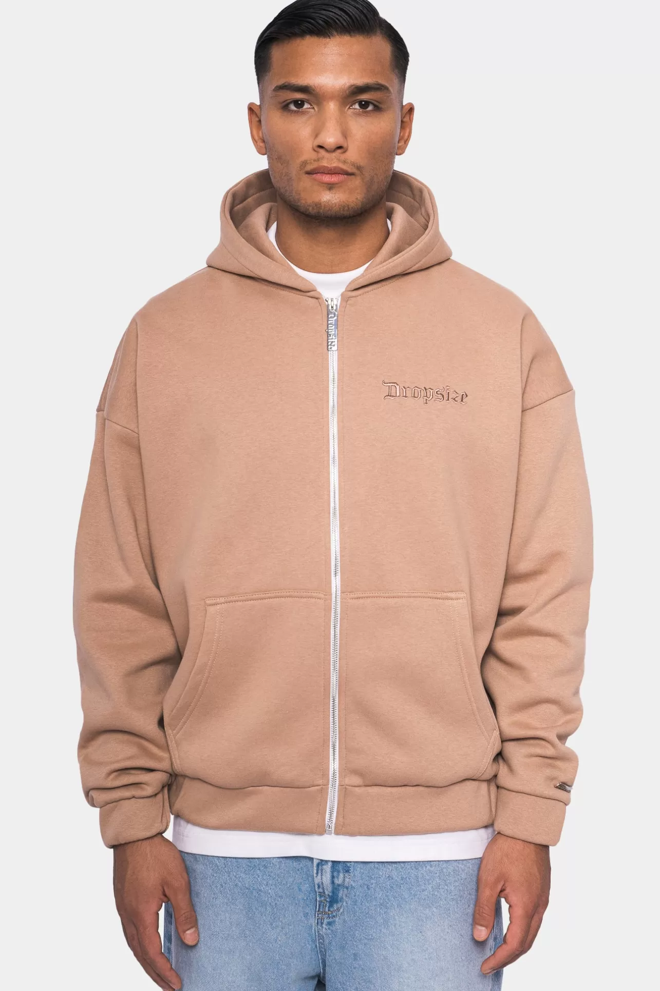 Dropsize SUPER HEAVY OVERSIZED ZIP HOODIE BEIGE* Zips
