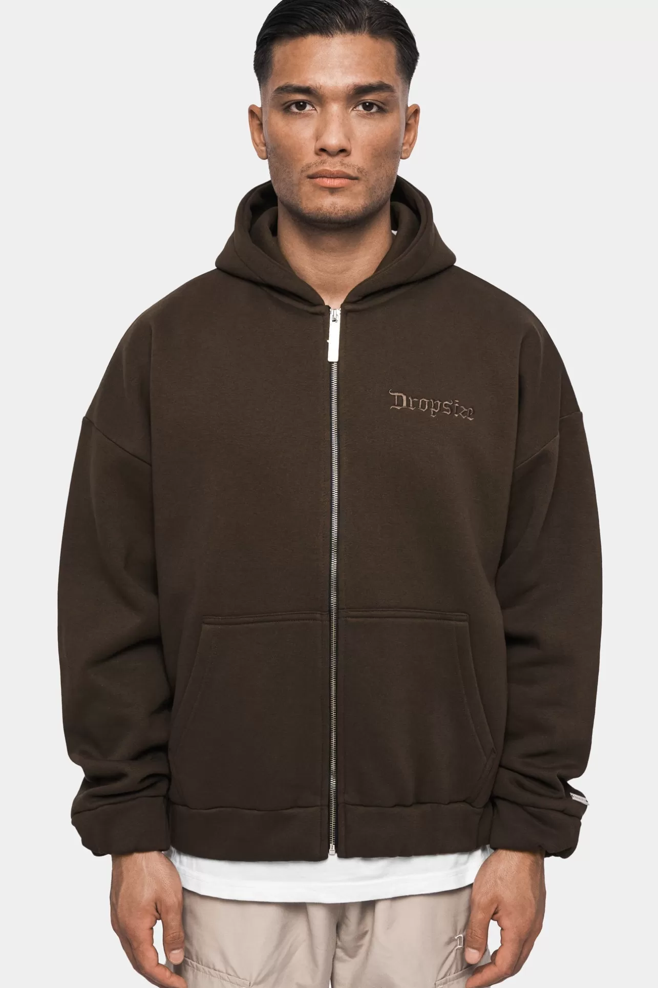 Dropsize SUPER HEAVY OVERSIZED ZIP-HOODIE CHOCOLATE BROWN* Zips