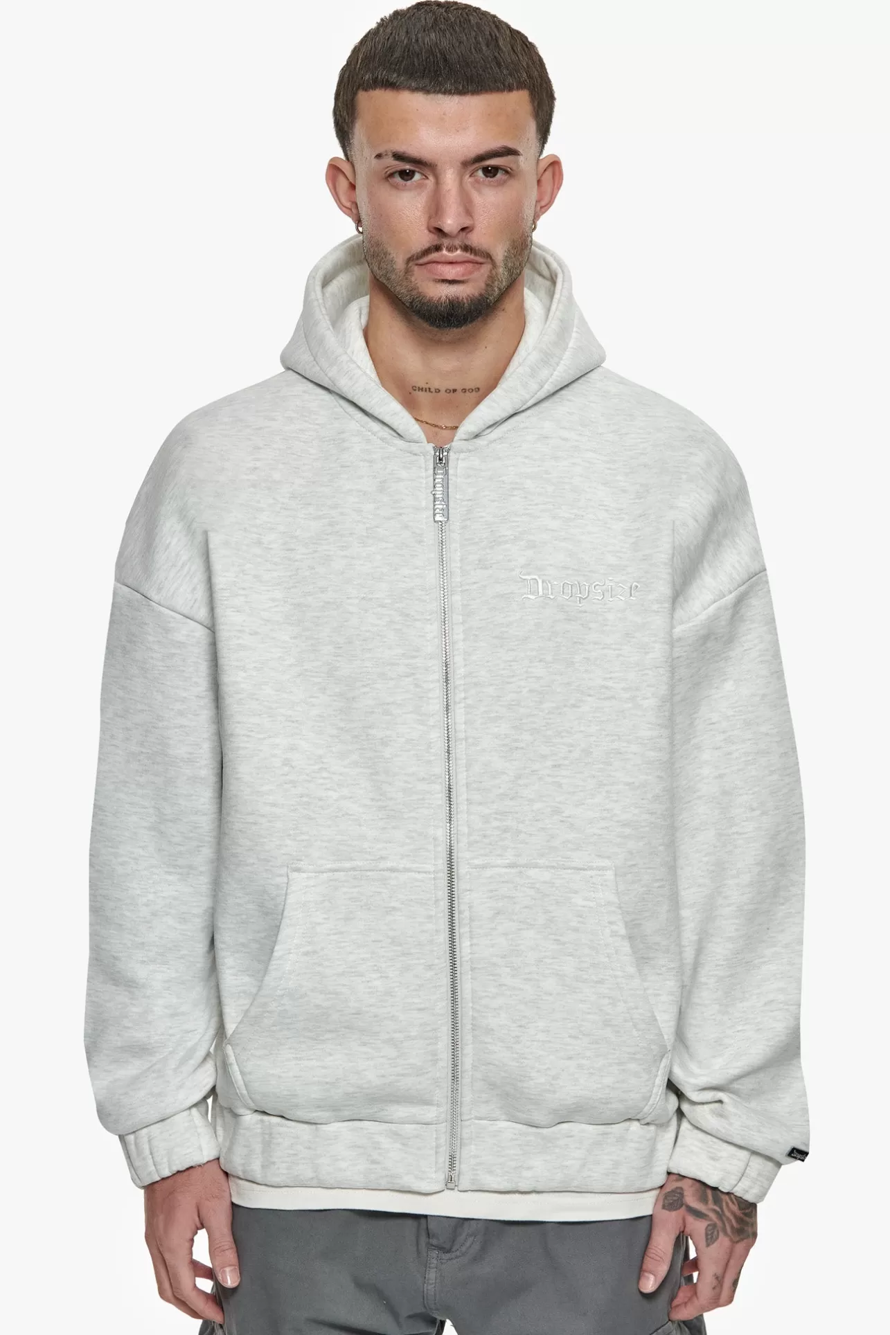 Dropsize SUPER HEAVY OVERSIZED ZIP-HOODIE LIGHT GREY* Zips