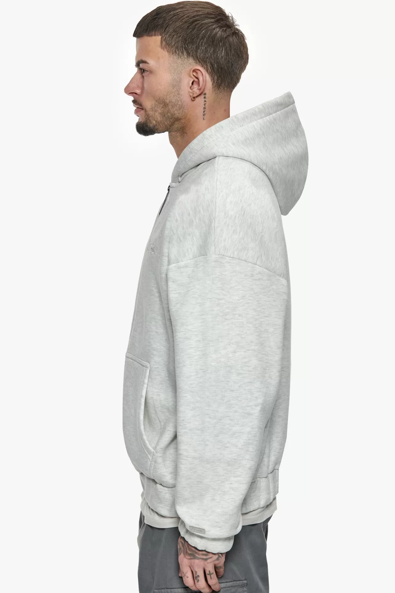 Dropsize SUPER HEAVY OVERSIZED ZIP-HOODIE LIGHT GREY* Zips